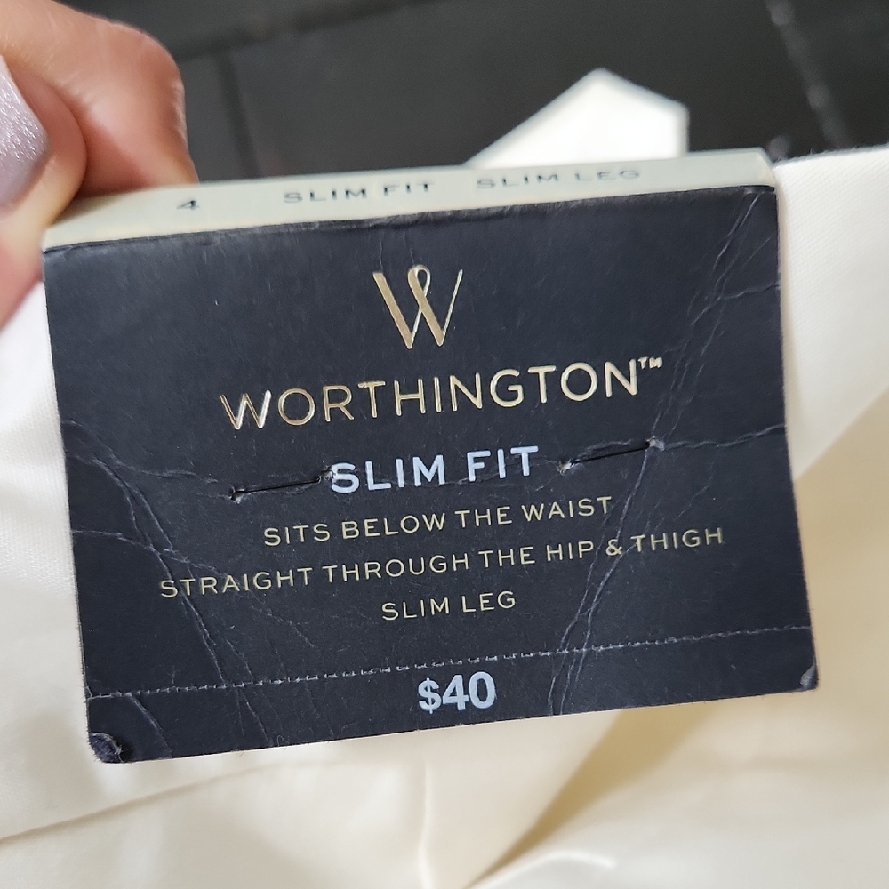 Worthington Cream Slim Fit Ankle Pants